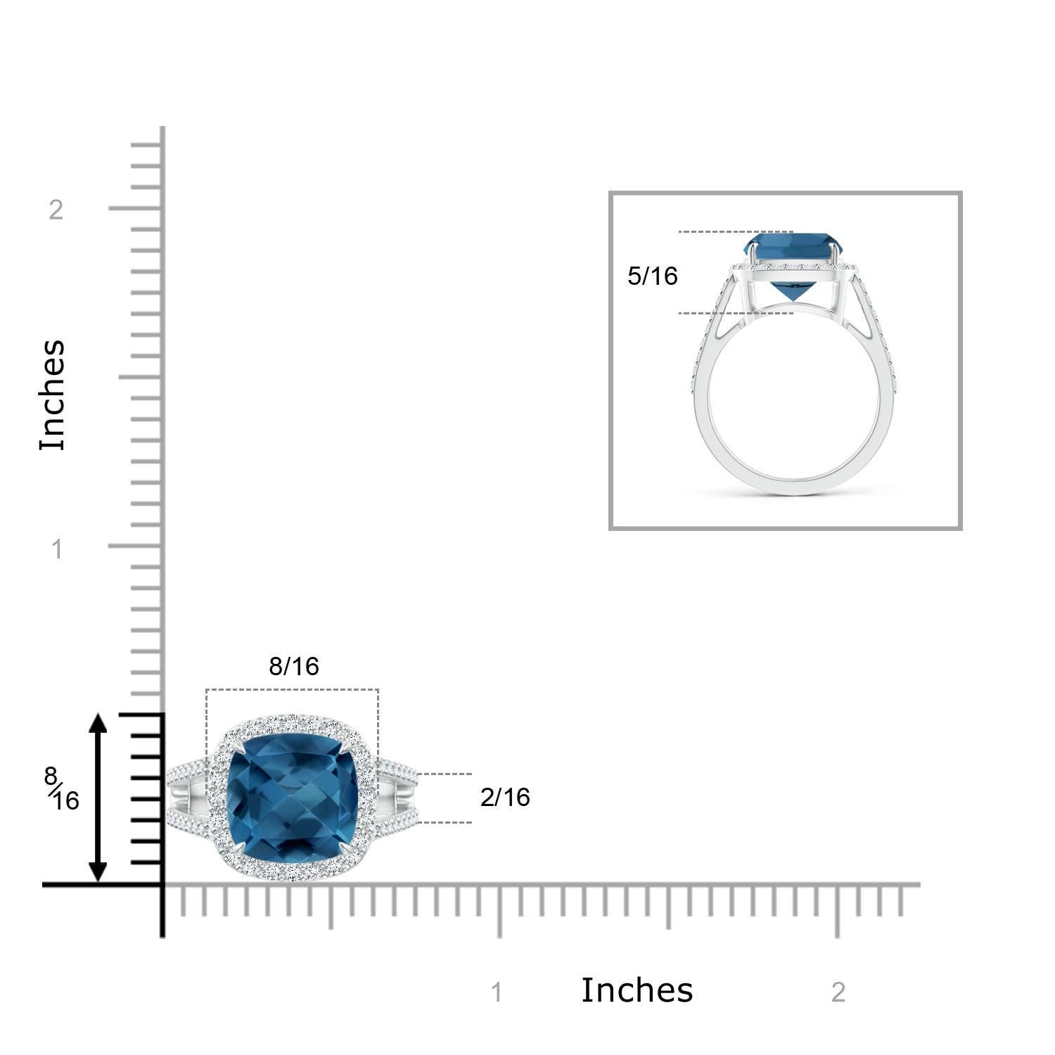 Angara Natural Cushion 5.15 ct London Blue Topaz Ring with Diamond in 14K Gold In New Condition For Sale In Los Angeles, CA