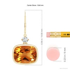 Angara Natural Cushion 5.3 ct Citrine and Diamond Dangle Earrings in 14K Gold