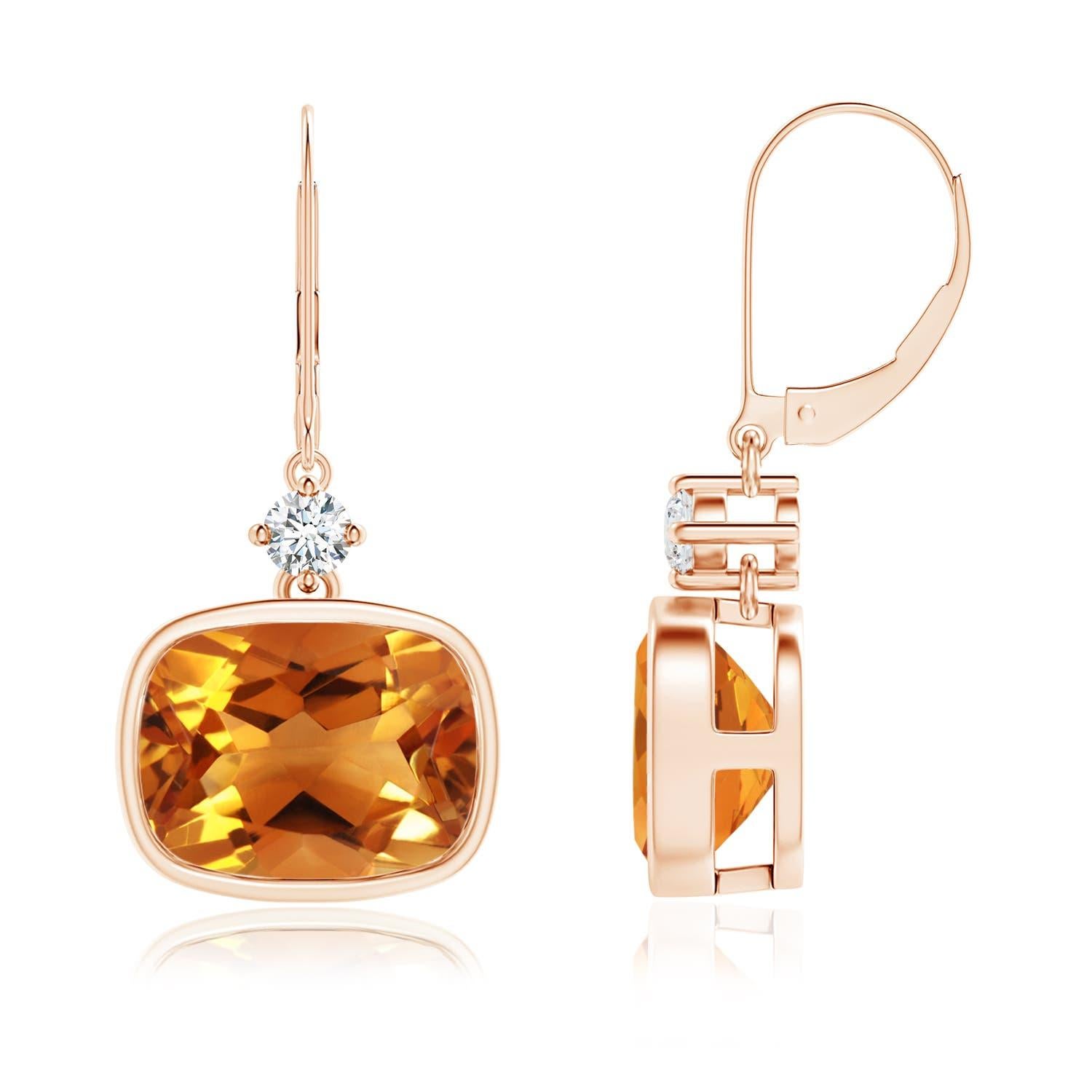 Boucles d'oreilles pendantes en or 14K avec citrine coussin naturelle de 5,3 ct et diamant de l'Angara Pour femmes en vente