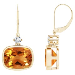 Boucles d'oreilles pendantes en or 14K avec citrine coussin naturelle de 5,3 ct et diamant de l'Angara