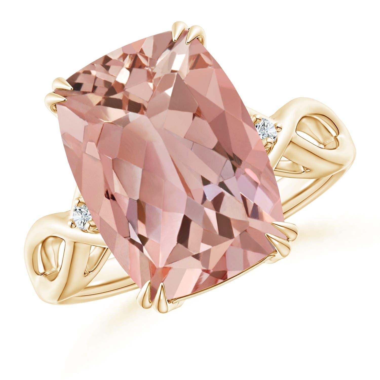 Angara Natural Cushion 5,7 ct Morganit Crossover Ring mit Diamant in 14K Gold im Zustand „Neu“ im Angebot in Los Angeles, CA