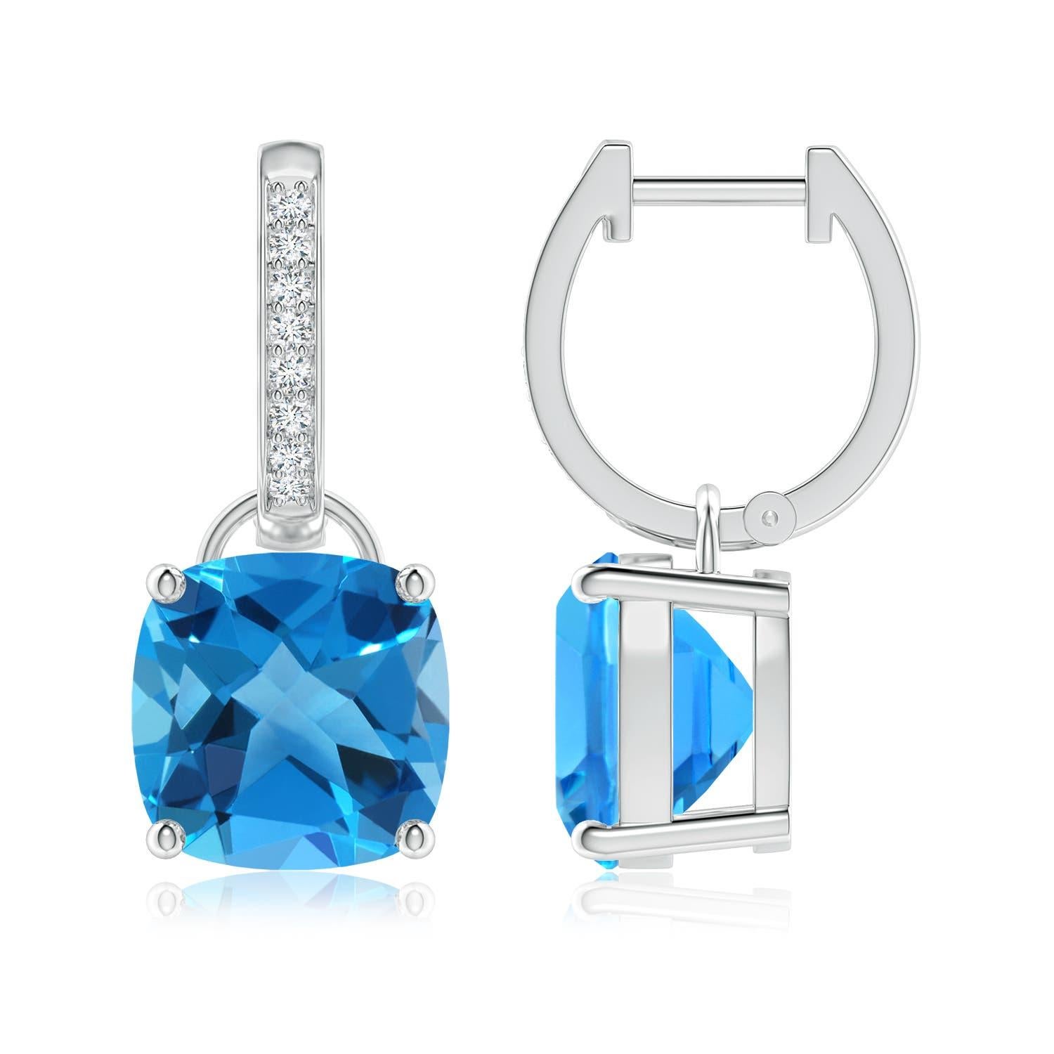 Taille coussin Angara Boucles d'oreilles pendantes en or massif 14K avec topaze bleue suisse 6.6 ct coussin naturel en vente