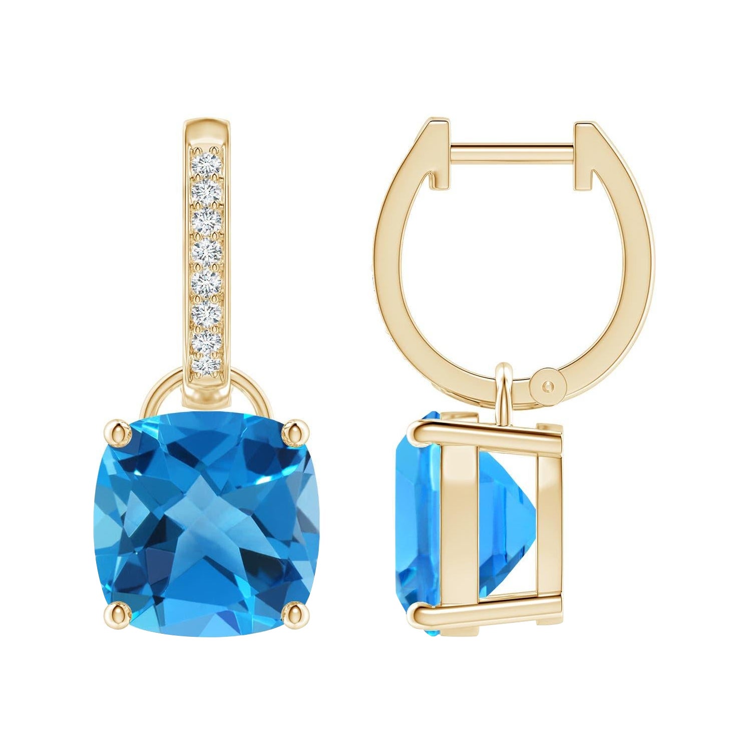 Angara Boucles d'oreilles pendantes en or massif 14K avec topaze bleue suisse 6.6 ct coussin naturel