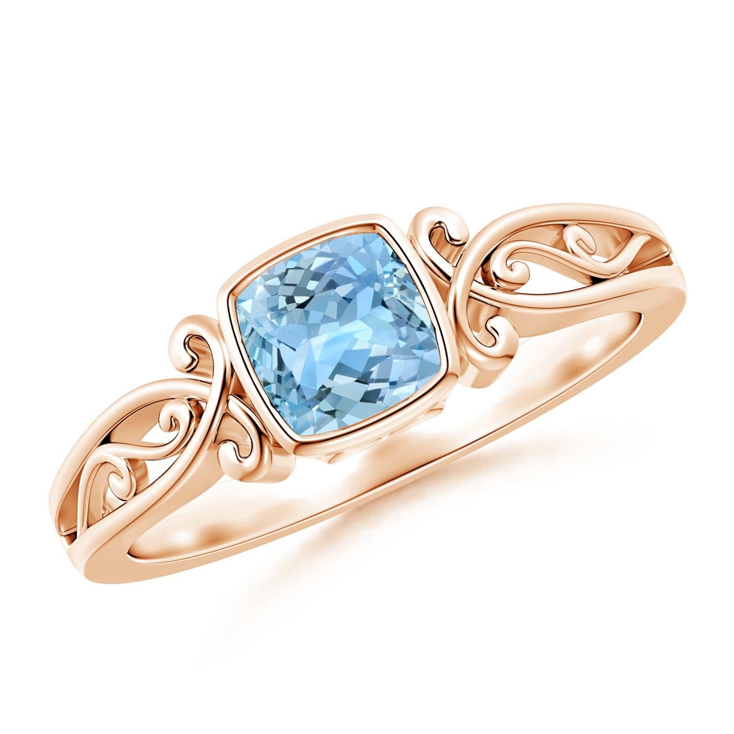 Angara Natural Cushion Aquamarin Solitär Verlobungsring in 14K massivem Gold im Angebot 4