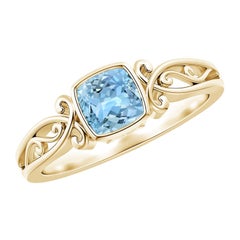 Anello di fidanzamento solitario con acquamarina naturale a cuscino di Angara in oro massiccio 14K