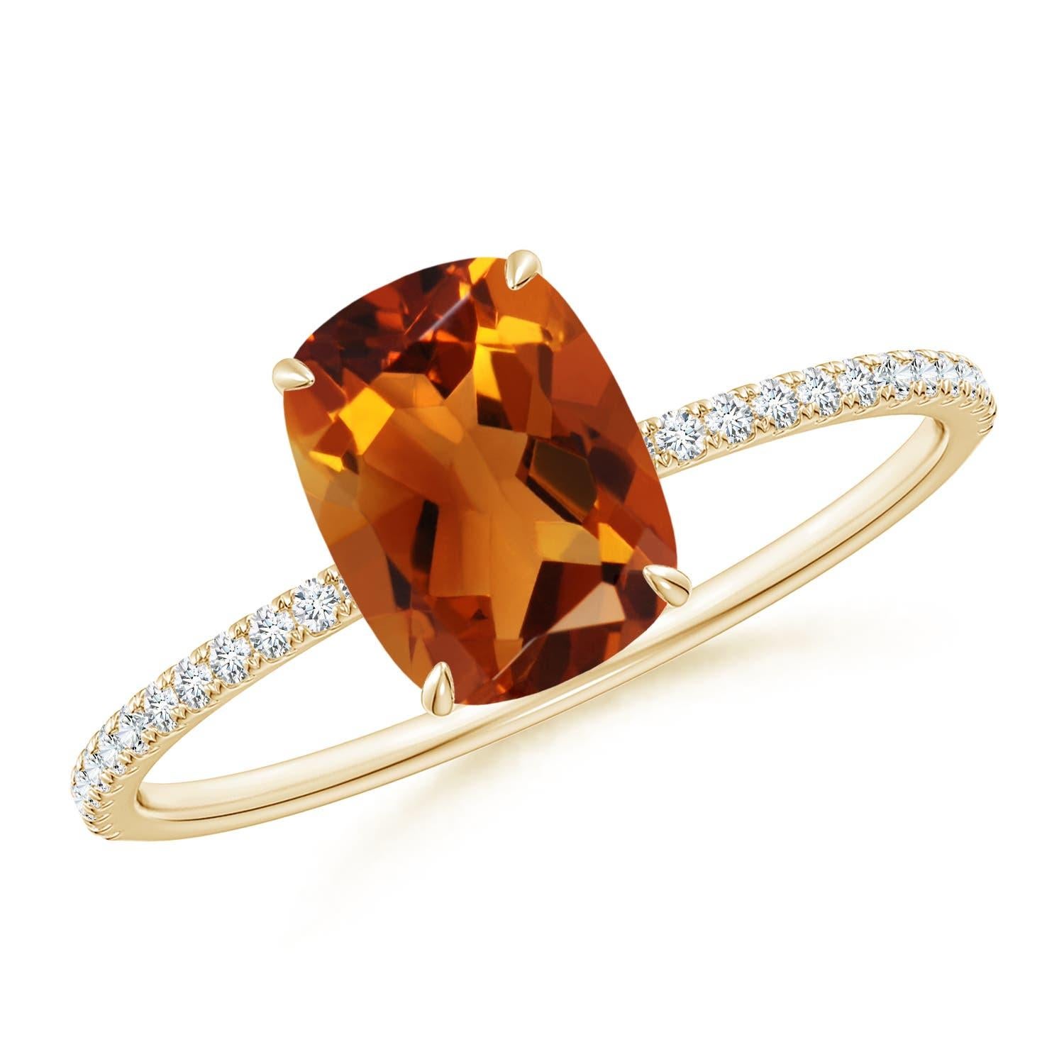 Anello Angara con Citrino Naturale Taglio Cuscino da 1,35 ct e Diamante in Oro Solido 14K in vendita 3