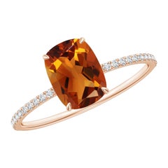 Anello Angara con Citrino Naturale Taglio Cuscino da 1,35 ct e Diamante in Oro Solido 14K