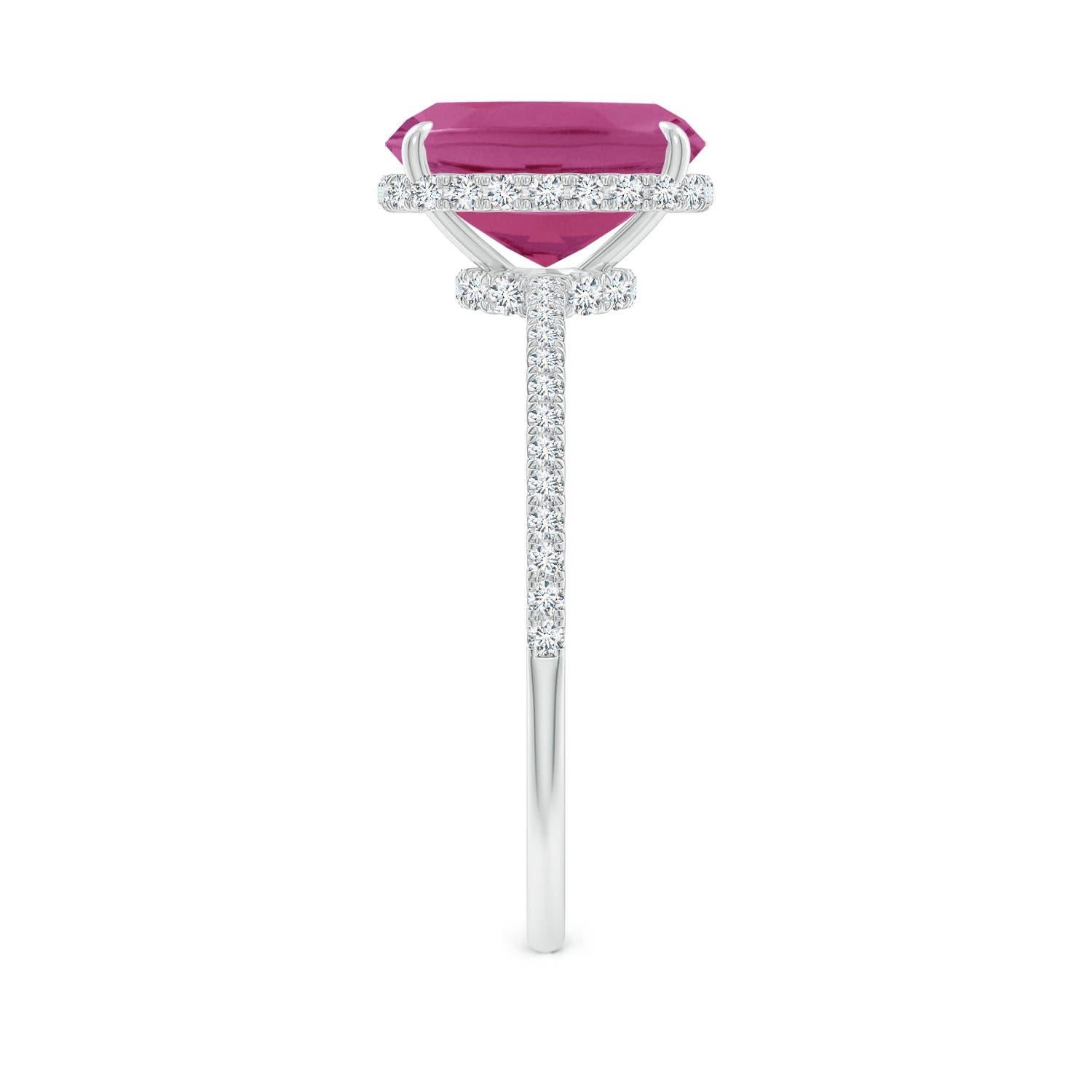 Angara Natural Cushion Cut 1.4 ct Pink Tourmaline Ring With Diamond in 14K Gold In New Condition For Sale In Los Angeles, CA