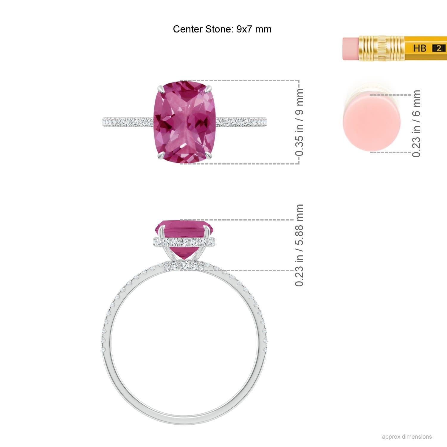 Angara Natural Cushion Cut 1.4 ct Pink Tourmaline Ring With Diamond in 14K Gold For Sale 1