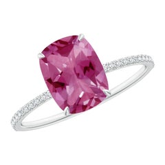 Angara Natural Cushion Cut 1.4 ct Pink Tourmaline Ring With Diamond in 14K Gold