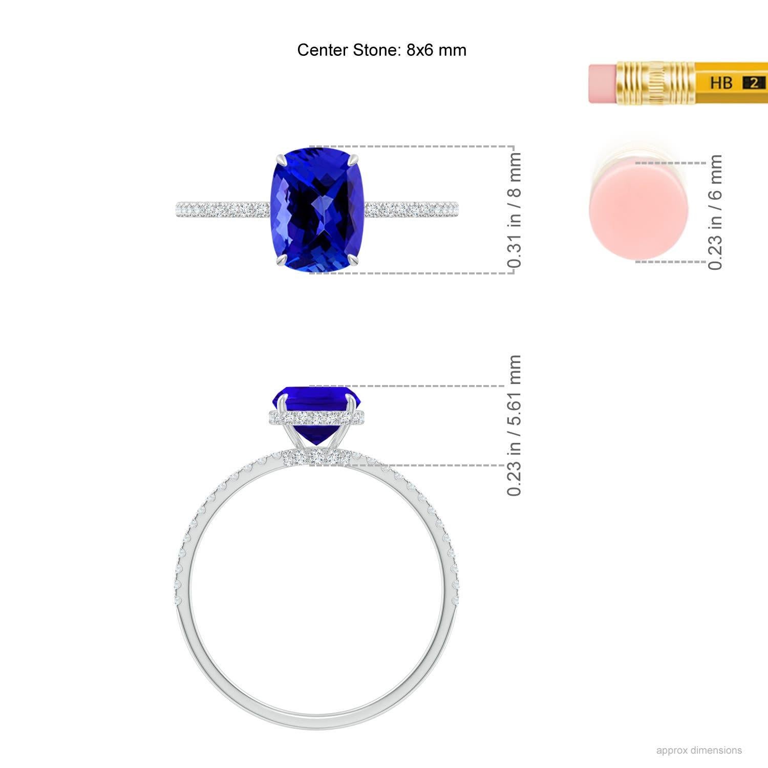 Anillo Angara de tanzanita natural talla cojín de 1,6 ct con diamante en oro macizo de 14 quilates en Nuevo estado para la venta en Los Angeles, CA