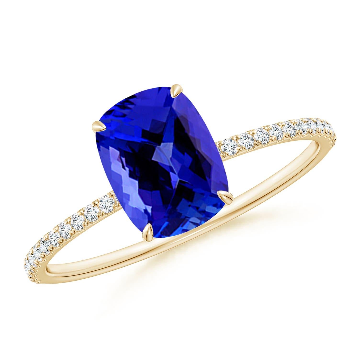 De las mujeres Anillo Angara de tanzanita natural talla cojín de 1,6 ct con diamante en oro macizo de 14 quilates en venta