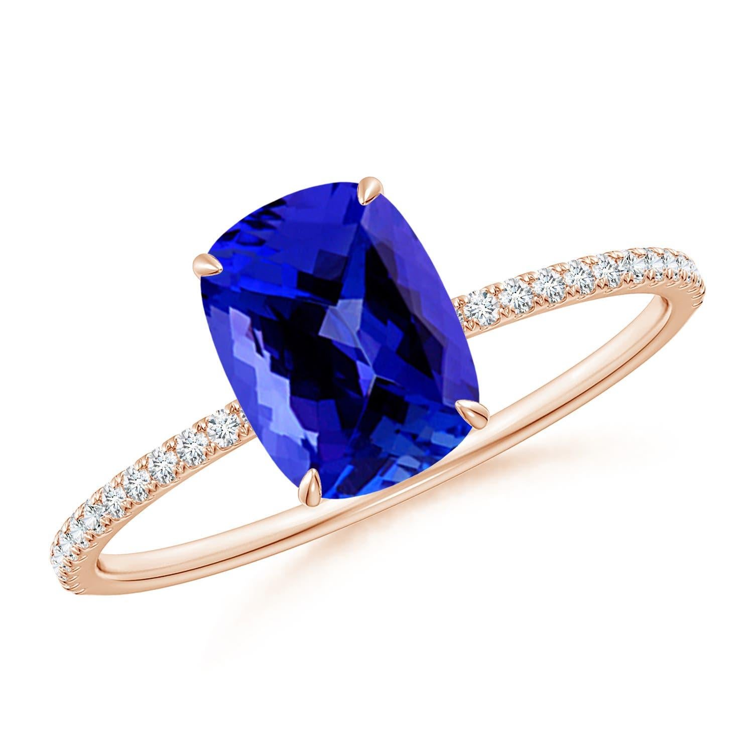 Anillo Angara de tanzanita natural talla cojín de 1,6 ct con diamante en oro macizo de 14 quilates en venta 1