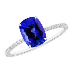 Angara Natural Cushion Cut 1,6 ct Tansanit Ring mit Diamant in 14K Solid Gold