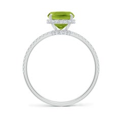 Angara Natural Cushion Cut 2.1 ct Peridot Ring With Diamond in 14K Solid Gold