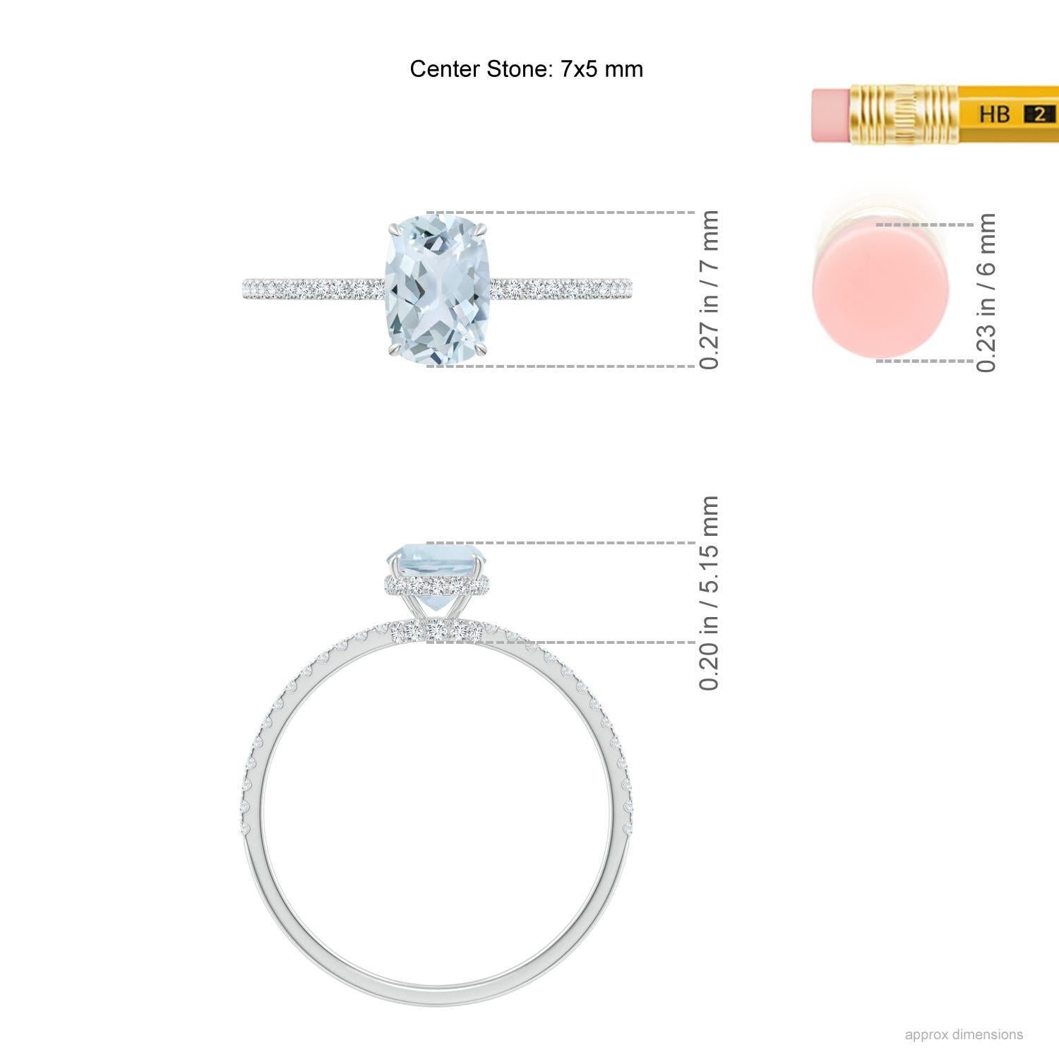 Bague de fiançailles en or 14 carats avec aigue-marine naturelle taillée en coussin et diamant Pour femmes en vente