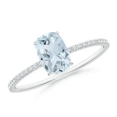 Anello di fidanzamento Angara con acquamarina taglio cuscino naturale e diamante in oro 14K