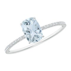 Angara Natural Cushion Cut Aquamarine Engagement Ring With Diamond in 14K Gold