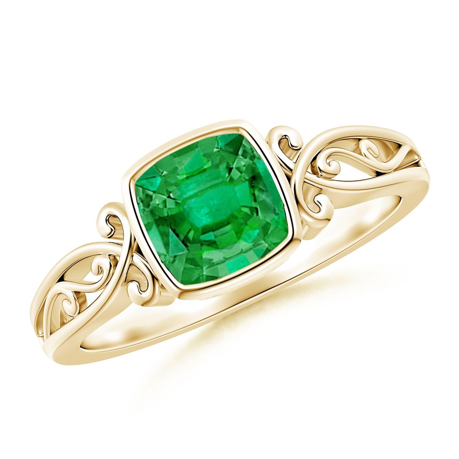 Anello di fidanzamento solitario con smeraldo naturale a cuscino di Angara in oro massiccio 14K in vendita 1