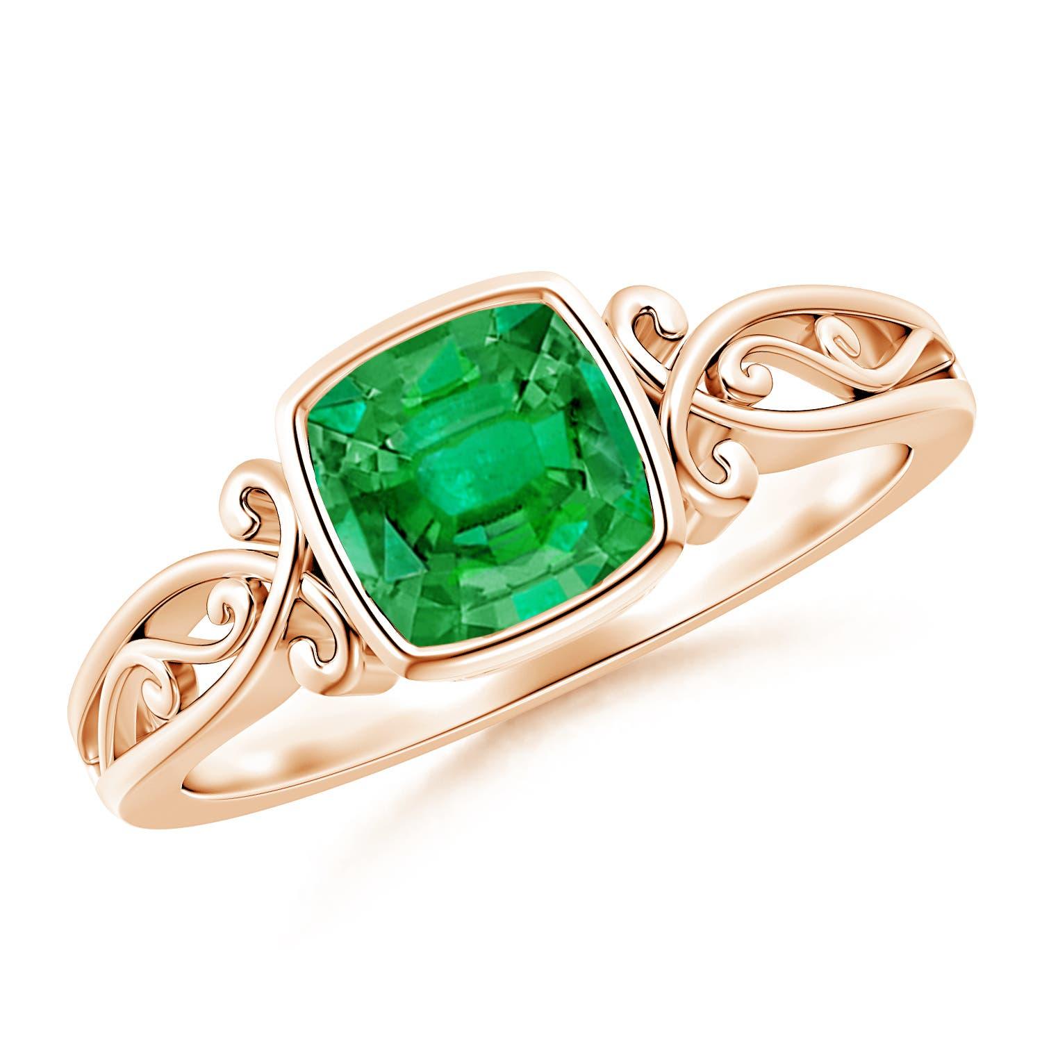 Anello di fidanzamento solitario con smeraldo naturale a cuscino di Angara in oro massiccio 14K in vendita 2
