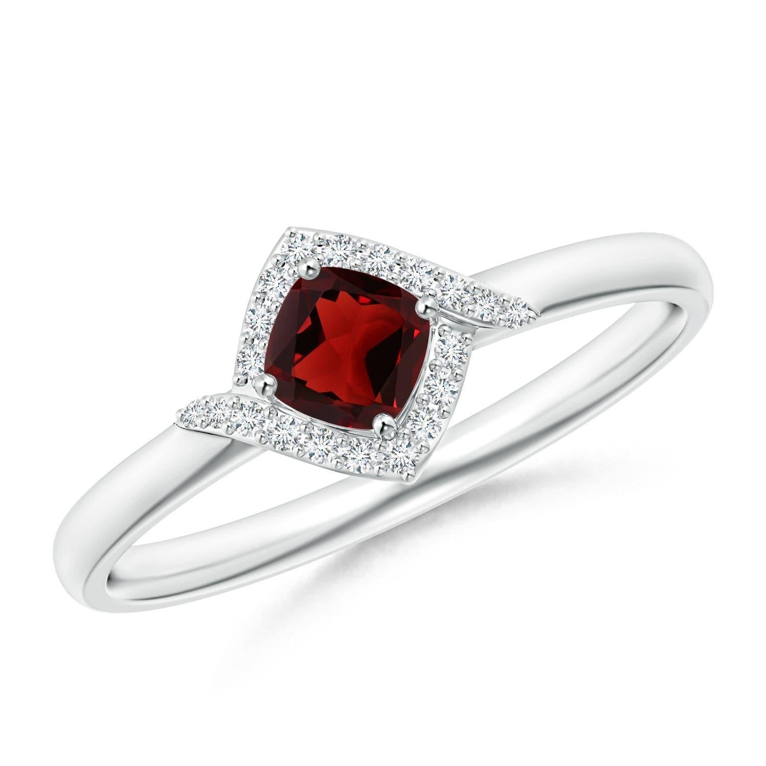 De las mujeres Anillo de compromiso Angara de oro macizo de 14 quilates con granate natural y halo de diamantes en venta