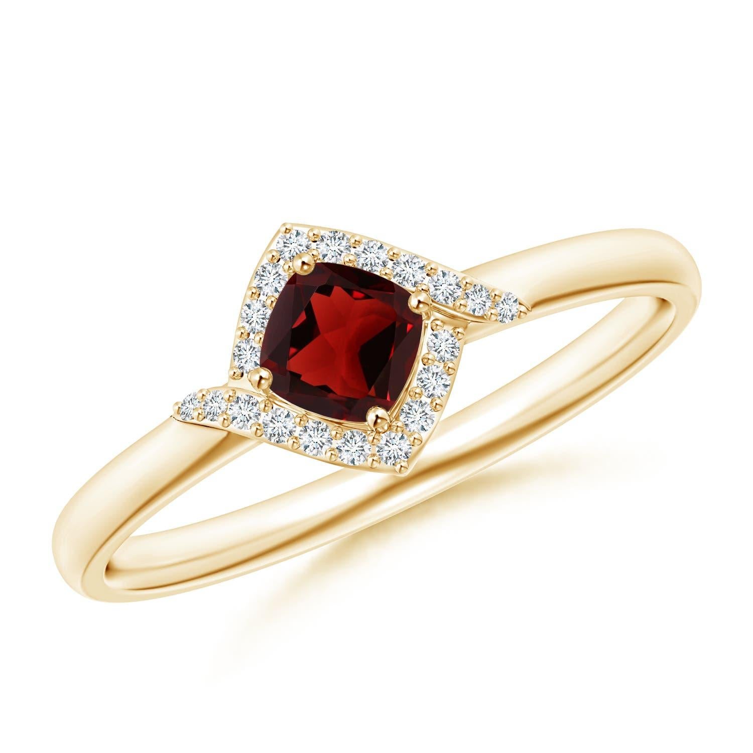 Anillo de compromiso Angara de oro macizo de 14 quilates con granate natural y halo de diamantes en venta 1