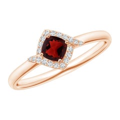 Angara Natural Cushion Garnet and Diamond Halo Promise Ring in 14K Solid Gold