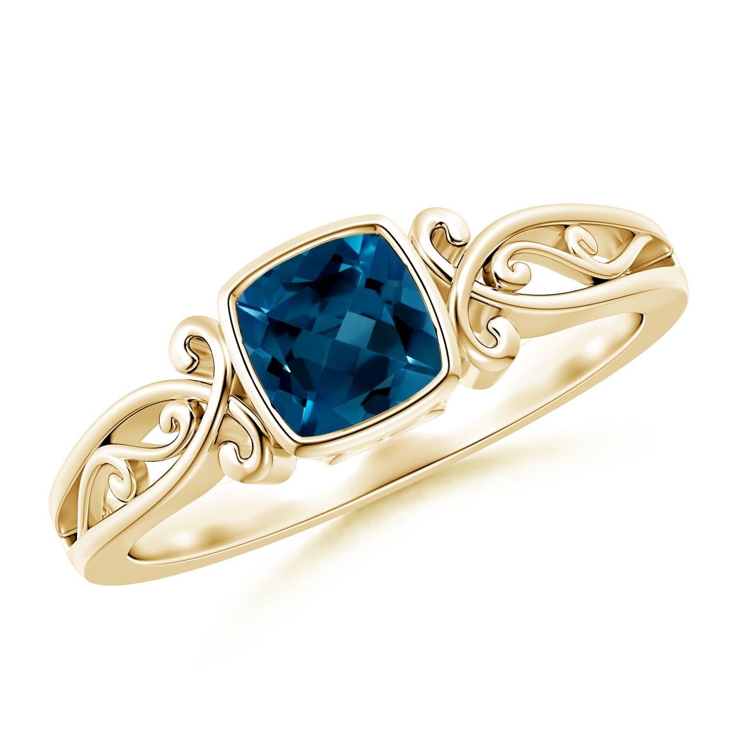 Angara natürlichen Kissen London Blue Topaz Solitär Ring in 14K massivem Gold im Angebot 2