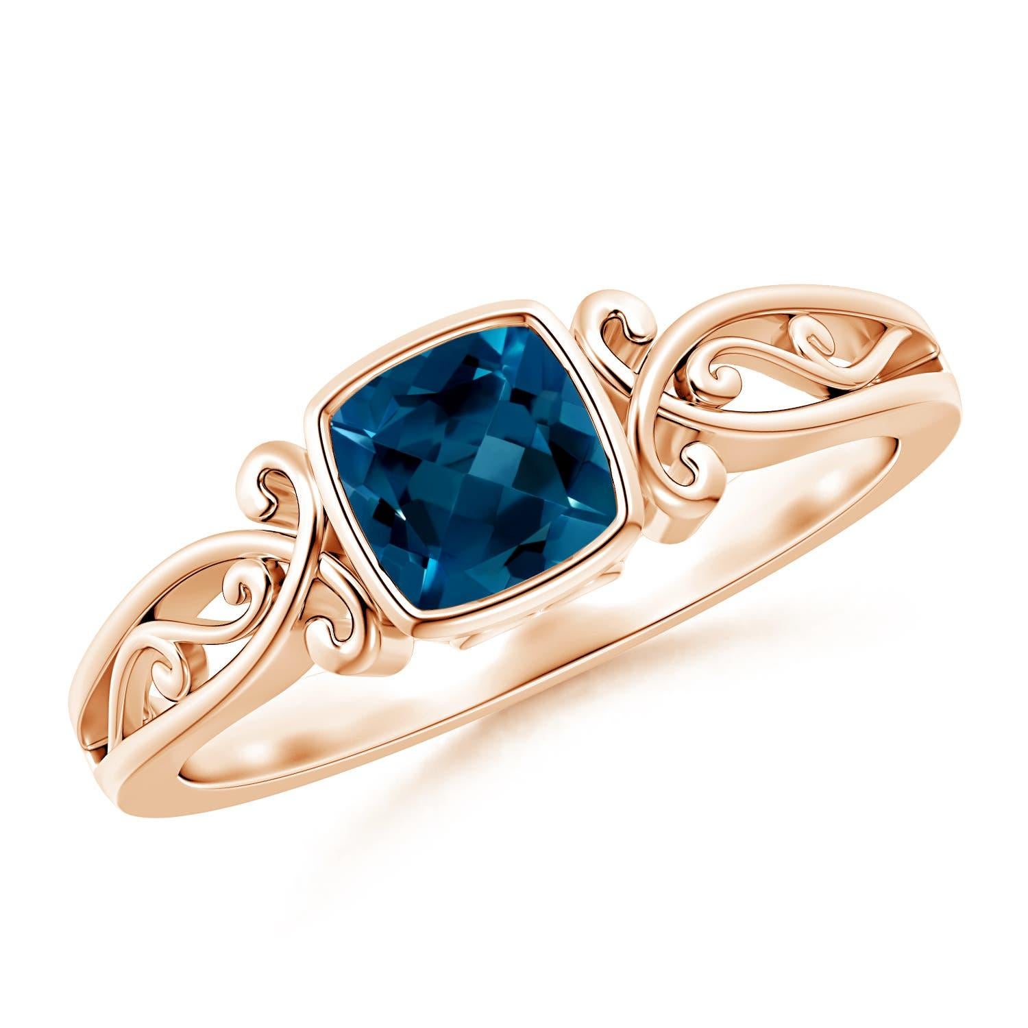 Angara natürlichen Kissen London Blue Topaz Solitär Ring in 14K massivem Gold im Angebot 3