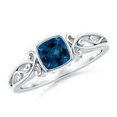 Angara natürlichen Kissen London Blue Topaz Solitär Ring in 14K massivem Gold