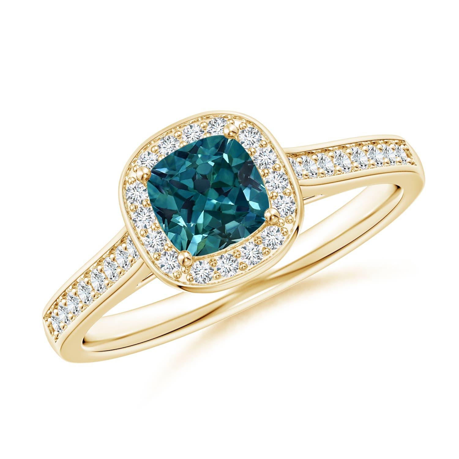 Anello Angara con zaffiro naturale verde acqua e diamante in oro massiccio 14 carati in vendita 1