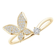 Angara Natural Diamond Butterfly Bypass Ring in 14K Solid Gold for Women