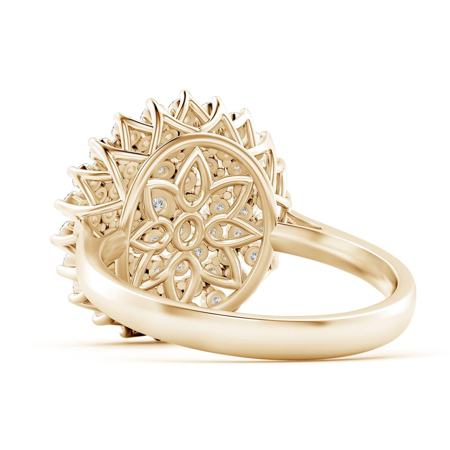 Round Cut Angara Natural Diamond Cluster Sunburst Cocktail Ring in 14K Solid Gold For Sale