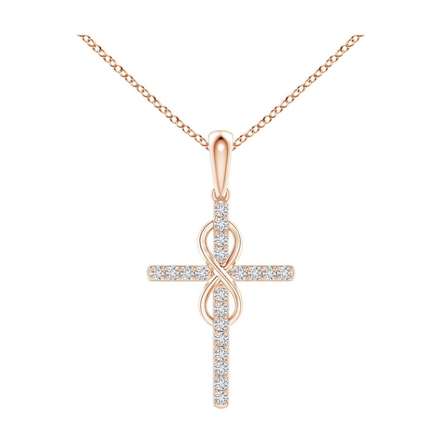 Angara Natural Diamond Kreuz und Unendlichkeit Anhänger in 14K Rose Gold für Frauen