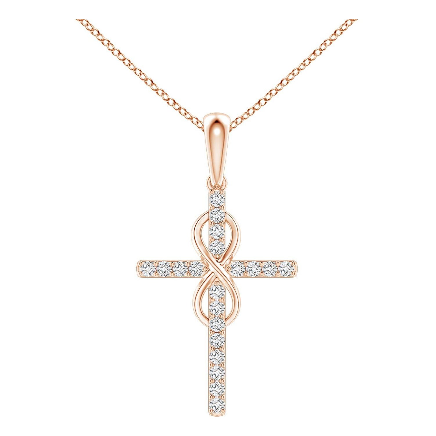 Angara Natural Diamond Kreuz und Unendlichkeit Anhänger in 14K Rose Gold für Frauen
