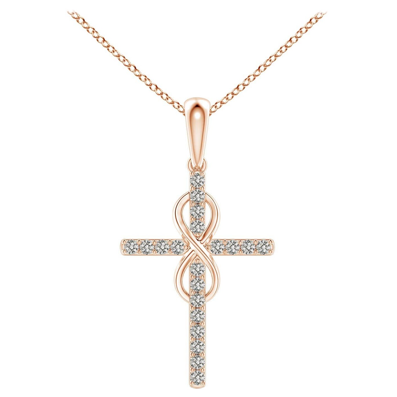 Angara Natural Diamond Kreuz und Unendlichkeit Anhänger in 14K Rose Gold für Frauen