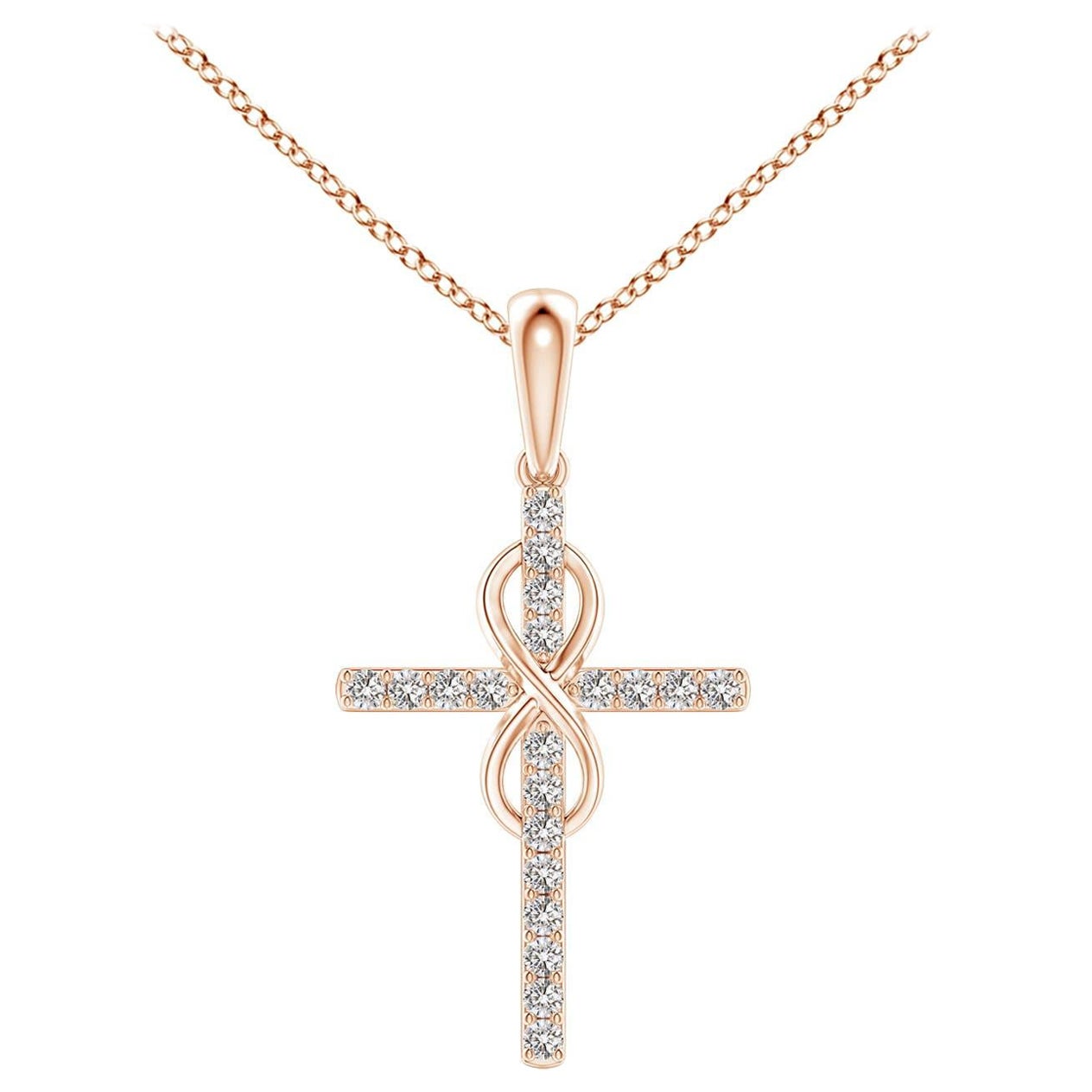 Angara Natural Diamond Kreuz und Unendlichkeit Anhänger in 14K Rose Gold für Frauen
