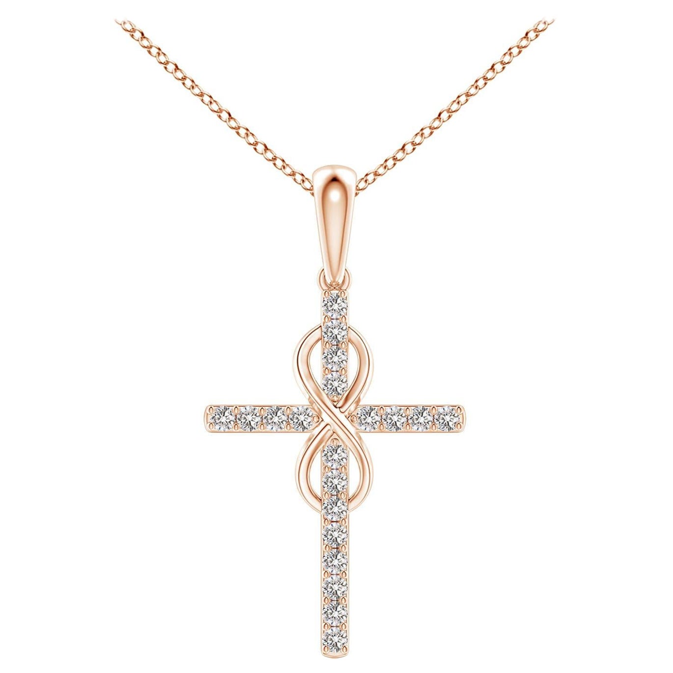 Angara Natural Diamond Kreuz und Unendlichkeit Anhänger in 14K Rose Gold für Frauen im Angebot