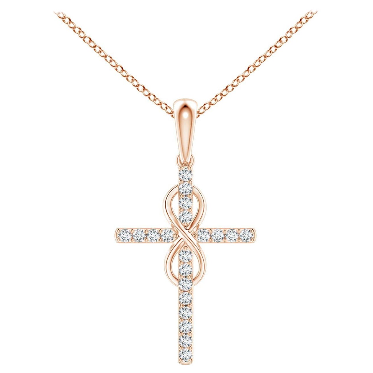 Angara Natural Diamond Kreuz und Unendlichkeit Anhänger in 14K Rose Gold für Frauen