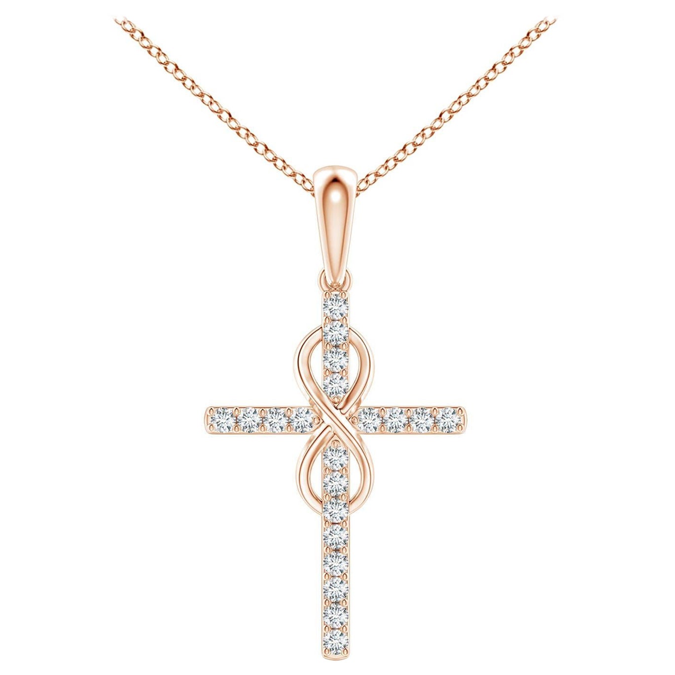 Angara Natural Diamond Kreuz und Unendlichkeit Anhänger in 14K Rose Gold für Frauen
