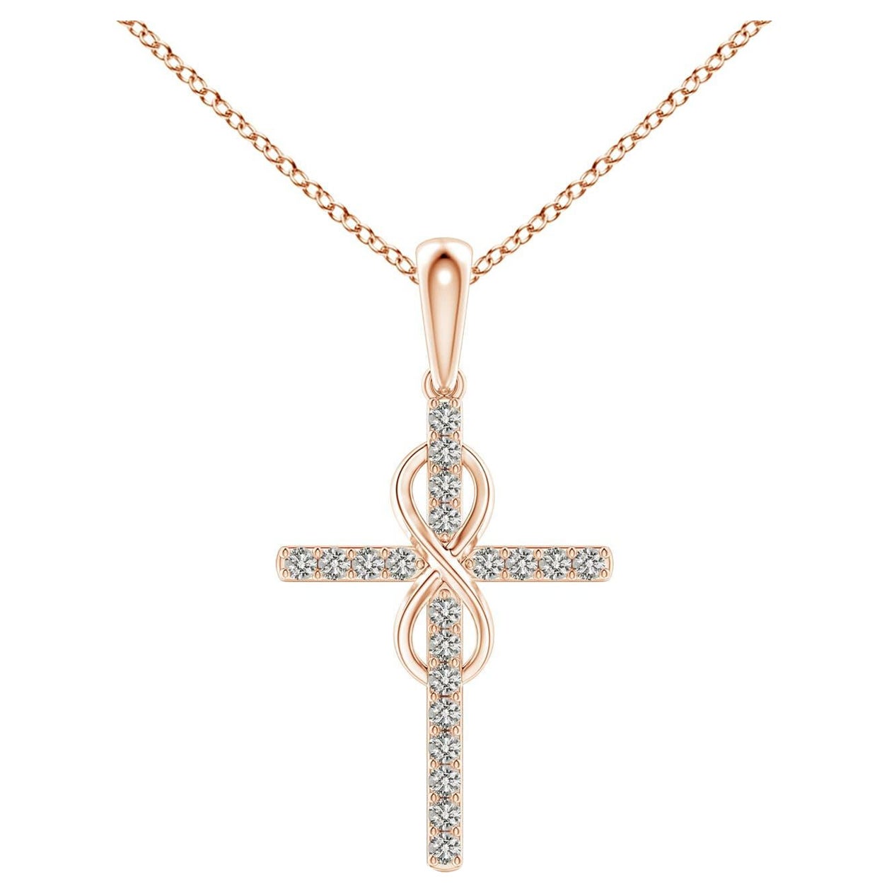 Angara Natural Diamond Kreuz und Unendlichkeit Anhänger in 14K Rose Gold für Frauen
