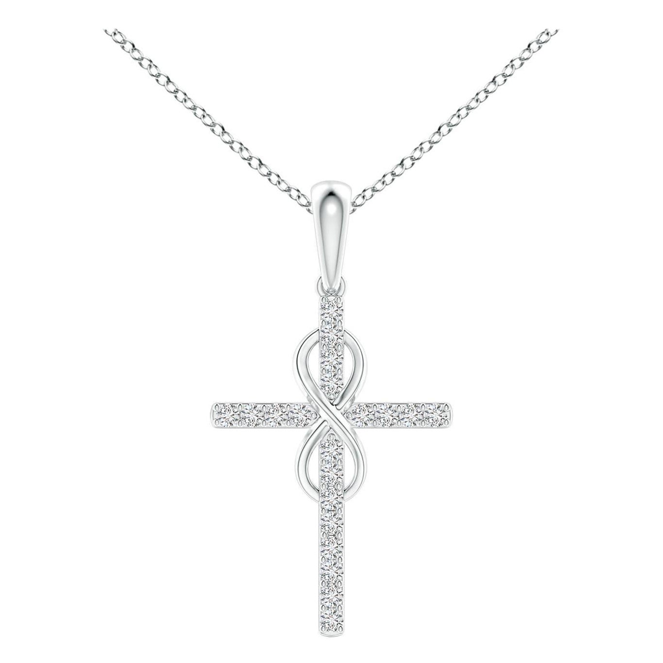 Colgante Cruz e Infinito de Diamantes Naturales Angara en Oro Blanco de 14 K para Mujer