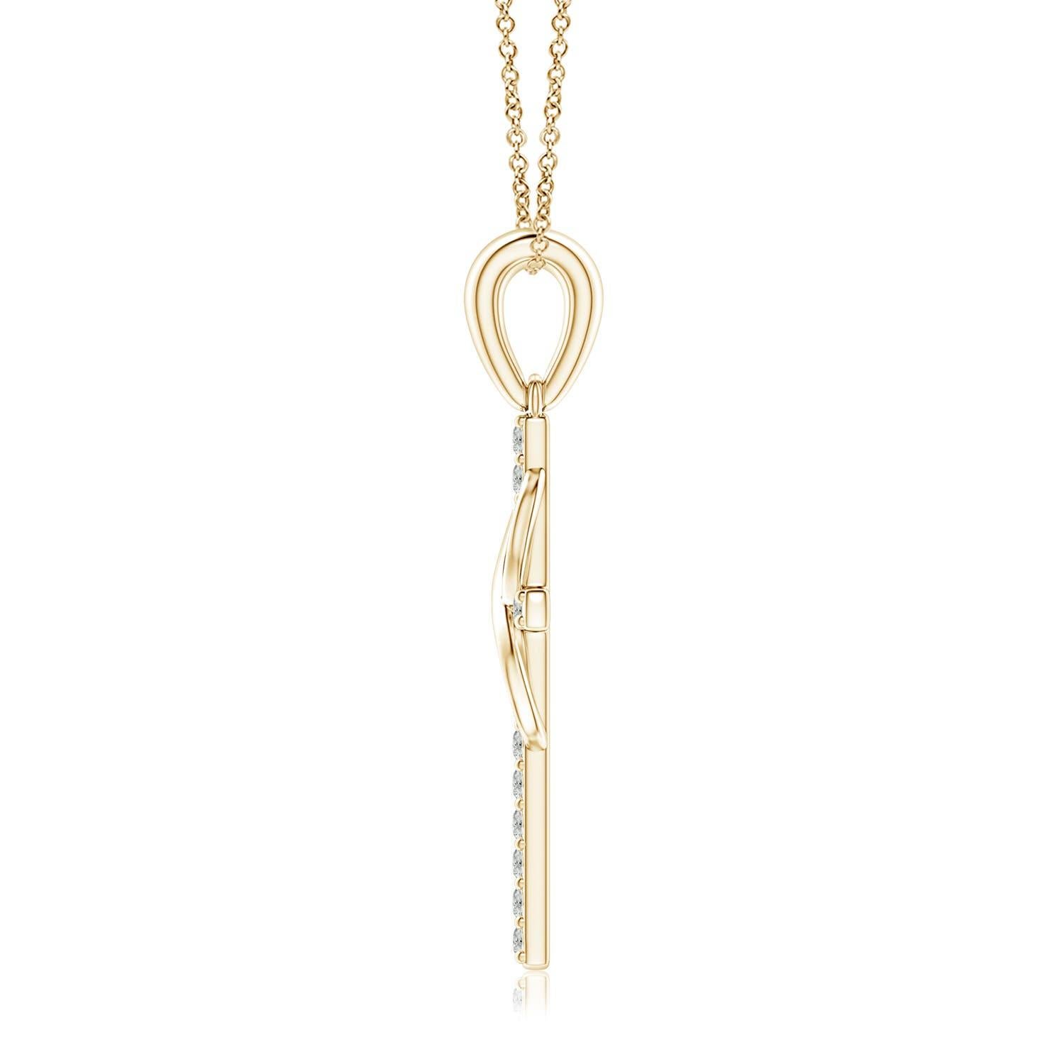 Ce symbole religieux emblématique présente deux aspects significatifs en un. La croix sertie de diamants, suspendue à une balle unie, représente l'espoir et la foi. Il est orné d'une boucle d'infini entrelacée verticalement qui représente l'amour