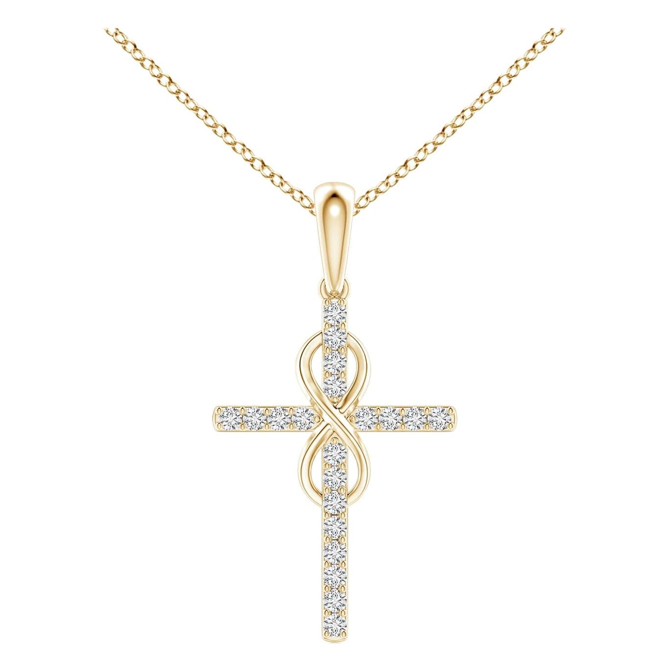 Colgante Cruz e Infinito de Diamantes Naturales Angara en Oro Amarillo de 14 K para Mujer en venta