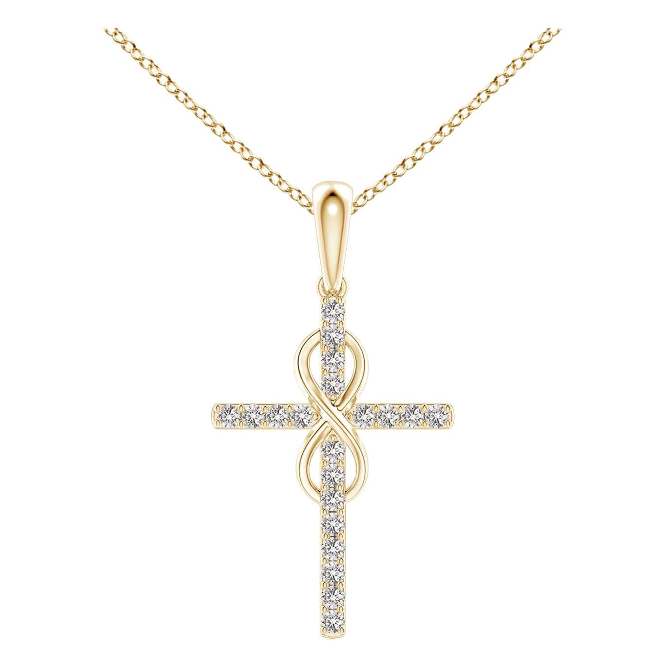 Colgante Cruz e Infinito de Diamantes Naturales Angara en Oro Amarillo de 14 K para Mujer