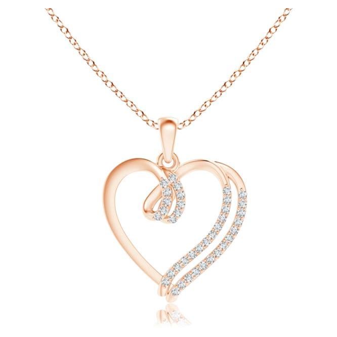 ANGARA Natural 0.1cttw Diamond Double Layered Heart Pendant in 14K Rose Gold For Sale