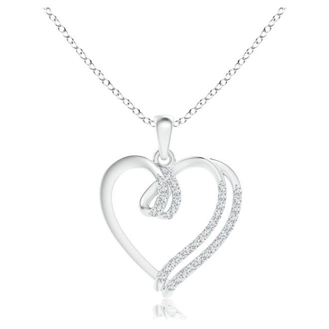 ANGARA Natural 0.1cttw Diamond Double Layered Heart Pendant in 14K White Gold  For Sale