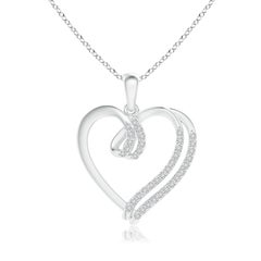 ANGARA Pendentif cœur à double couche en or blanc 14 carats avec diamants naturels de 0,25 carat poids total 