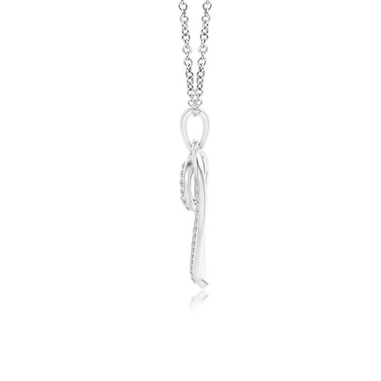 Taille ronde ANGARA Pendentif cœur à double couche en or blanc 14 carats avec diamants naturels 0,1 carat poids total en vente