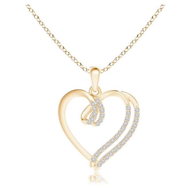 ANGARA Natural 0.1cttw Diamond Double Layered Heart Pendant in 14K Yellow Gold  For Sale